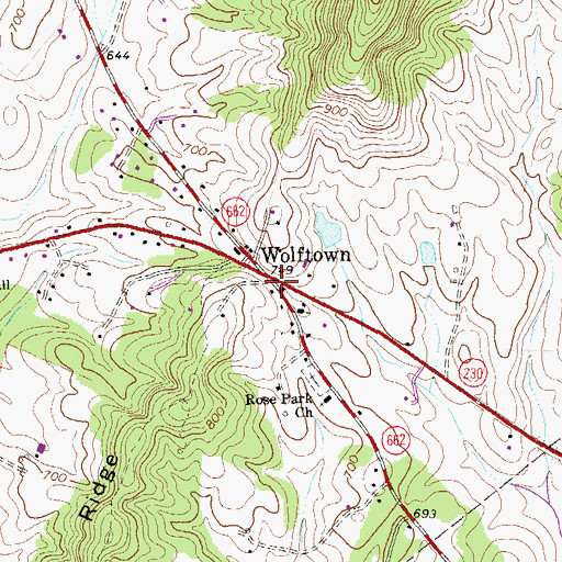 Topographic Map of Wolftown Post Office, VA