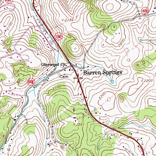 Topographic Map of Barren Springs Post Office, VA