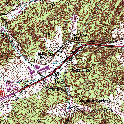 Topographic Map of Ben Hur Post Office, VA