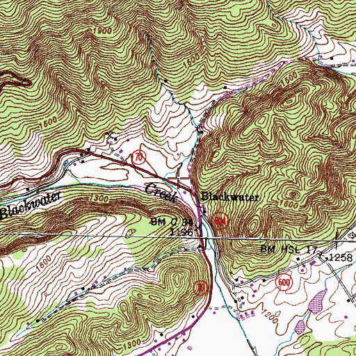 Topographic Map of Blackwater Post Office, VA