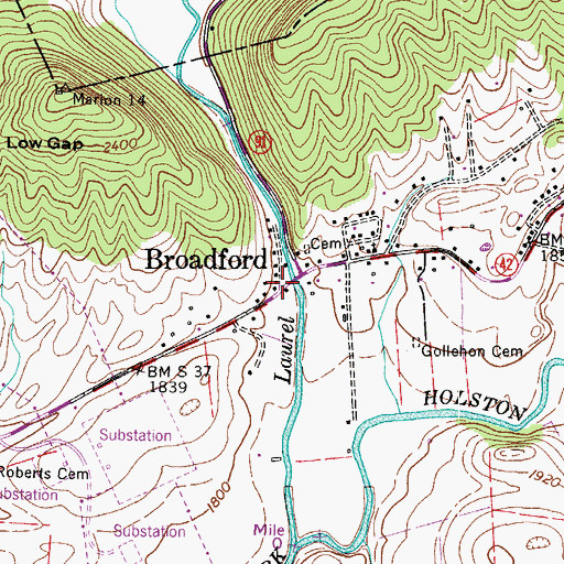 Topographic Map of Broadford Post Office, VA