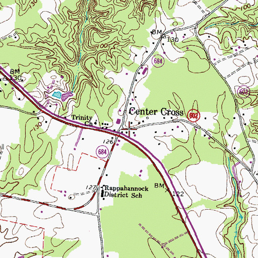 Topographic Map of Center Cross Post Office, VA