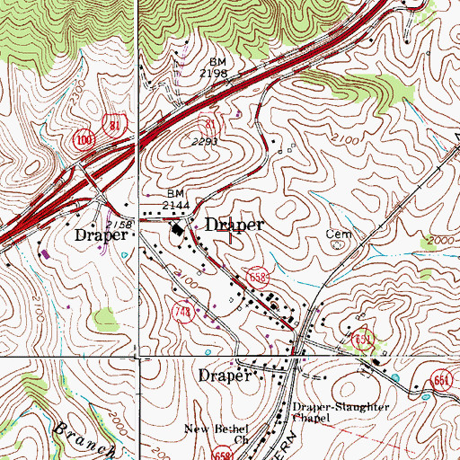 Topographic Map of Draper Post Office, VA
