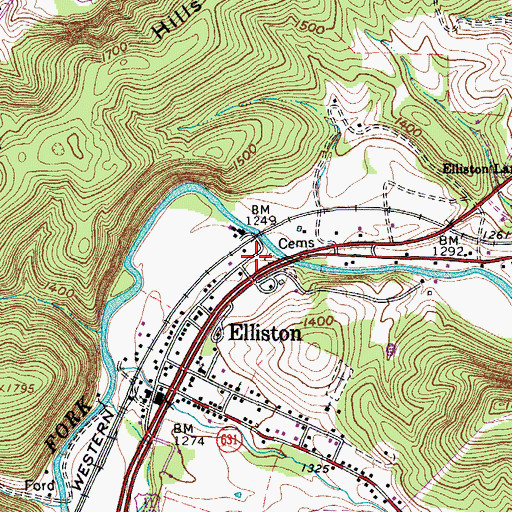Topographic Map of Elliston Post Office, VA