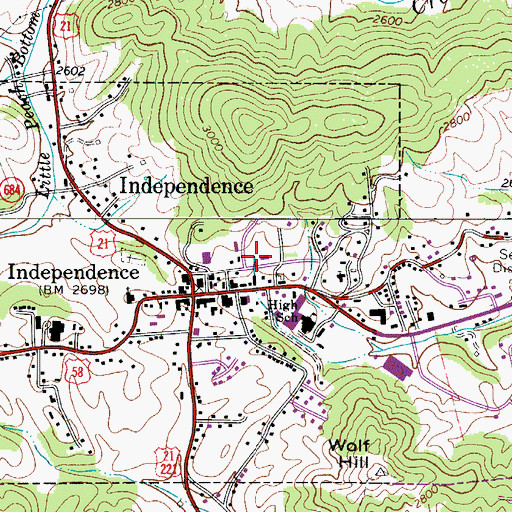 Topographic Map of Independence Post Office, VA