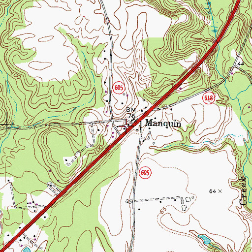 Topographic Map of Manquin Post Office, VA