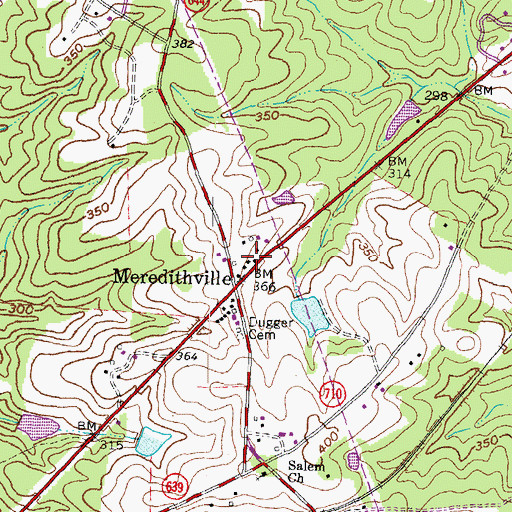 Topographic Map of Meredithville Post Office, VA