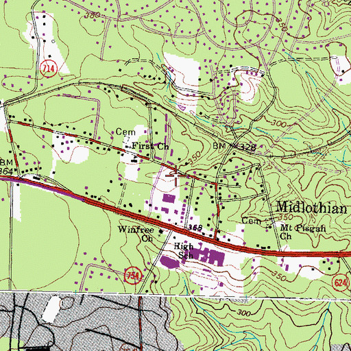 Topographic Map of Midlothian Post Office, VA