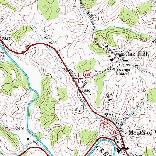 Topographic Map of Mouth of Wilson Post Office, VA