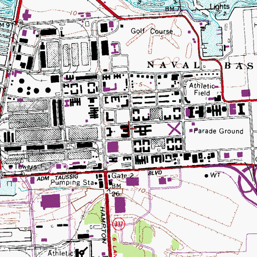 Topographic Map of Naval Base Post Office, VA