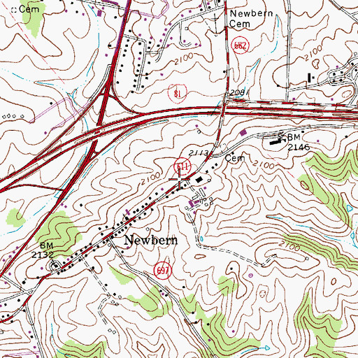 Topographic Map of Newbern Post Office, VA
