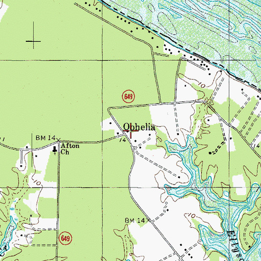 Topographic Map of Ophelia Post Office, VA