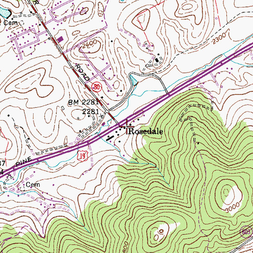 Topographic Map of Rosedale Post Office, VA