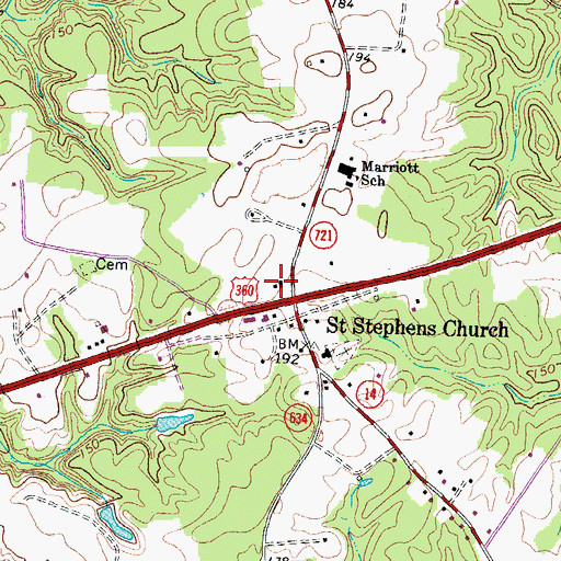 Topographic Map of Saint Stephens Church Post Office, VA