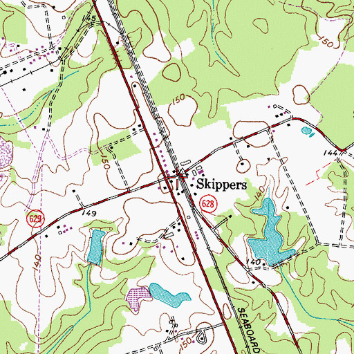 Topographic Map of Skippers Post Office, VA