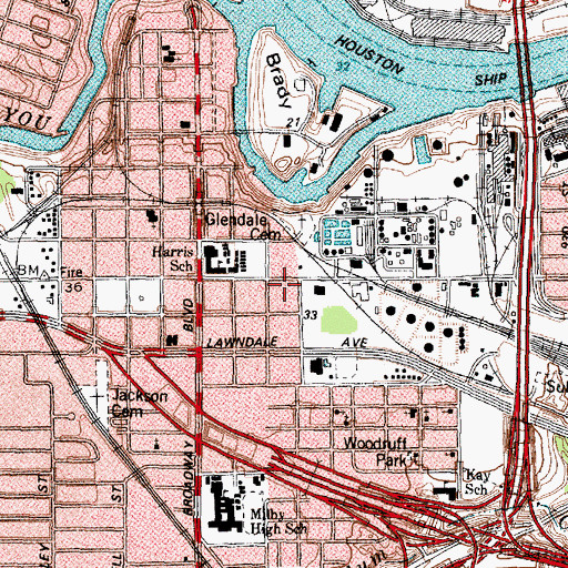 Topographic Map of Houston Post Office Harrisburg Station, TX