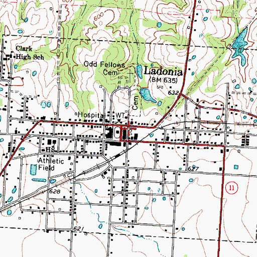 Topographic Map of Ladonia Post Office, TX
