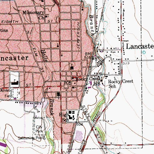 Topographic Map of Lancaster Post Office, TX