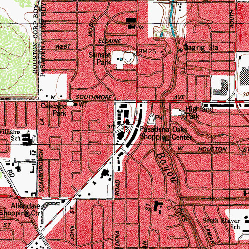 Topographic Map of Pasadena Post Office John Foster Station, TX