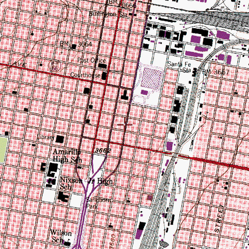 Topographic Map of Amarillo Post Ofiice Downtown Station, TX