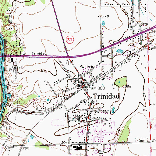Topographic Map of Trinidad Post Office, TX