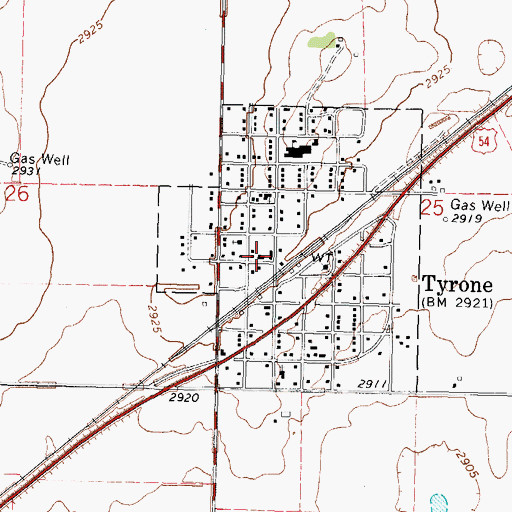Topographic Map of Tyrone Post Office, OK