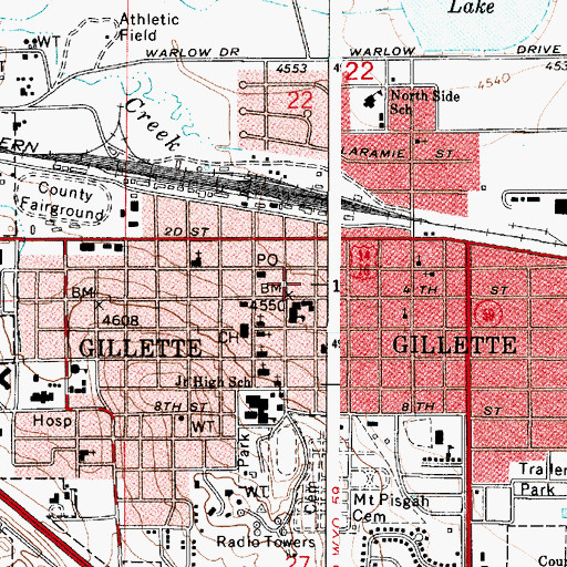 Topographic Map of Gillette Post Office, WY