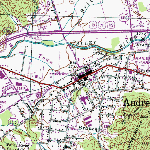 Topographic Map of Andrews Post Office, NC