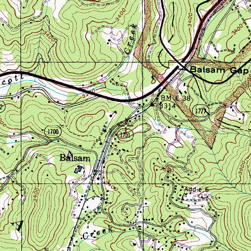 Topographic Map of Balsam Post Office, NC