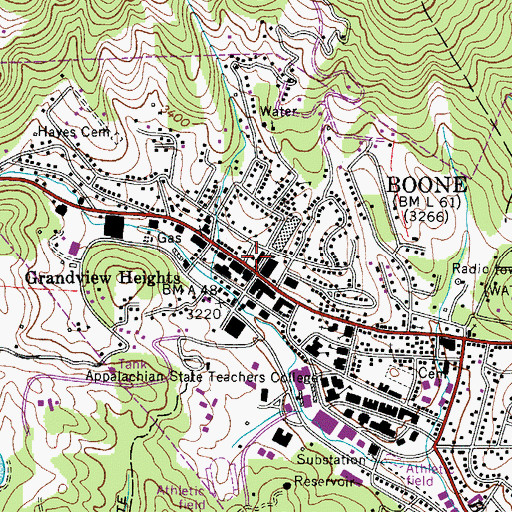Topographic Map of Downtown Boone Post Office, NC