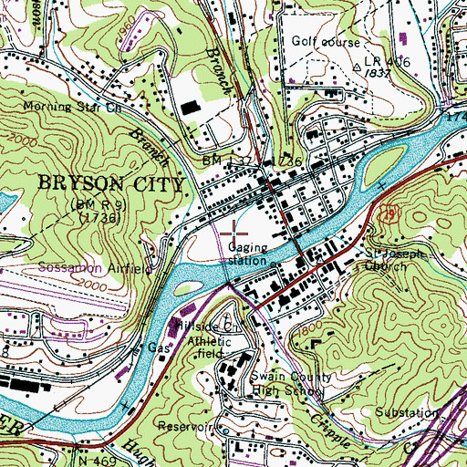 Topographic Map of Bryson City Post Office, NC