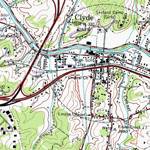 Topographic Map of Clyde Post Office, NC
