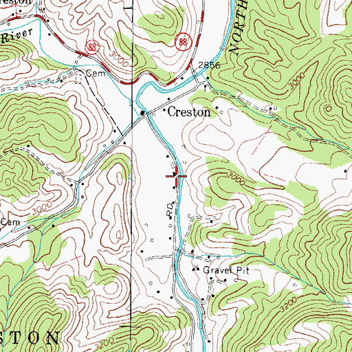 Topographic Map of Creston Post Office, NC