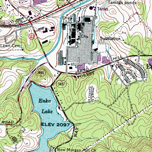 Topographic Map of Enka Post Office, NC