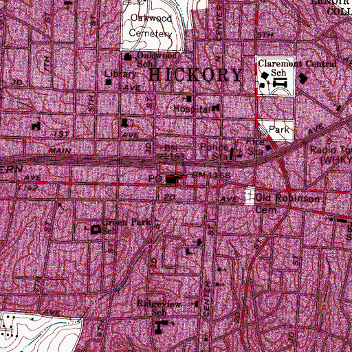 Topographic Map of Hickory Post Office, NC