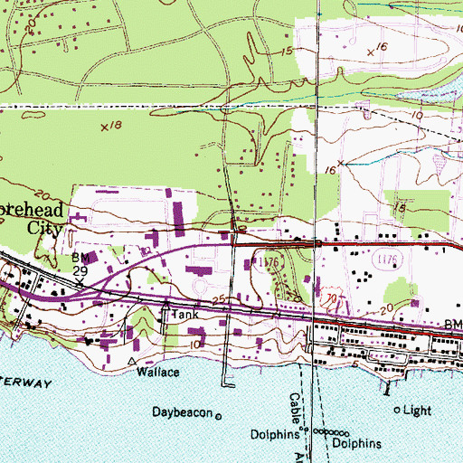 Topographic Map of Morehead City Post Office, NC