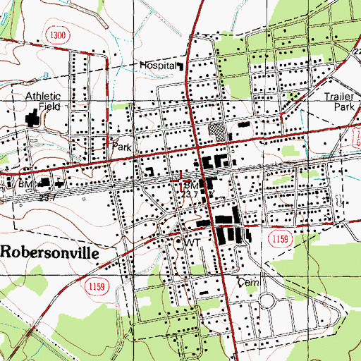 Topographic Map of Robersonville Post Office, NC