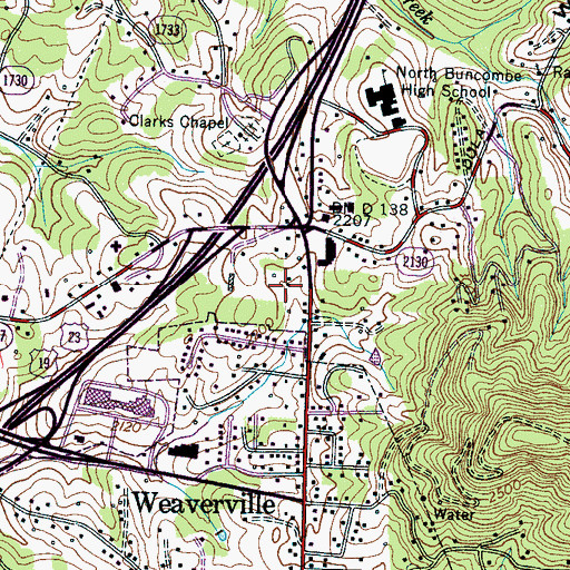 Topographic Map of Weaverville Post Office, NC