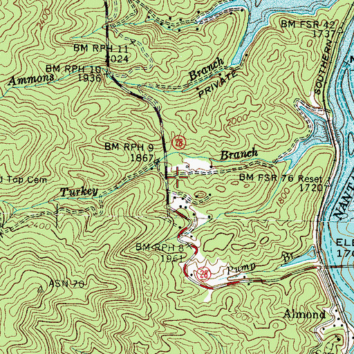 Topographic Map of Almond Post Office, NC