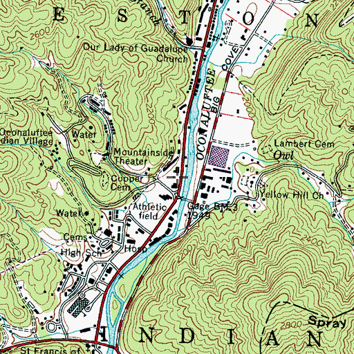 Topographic Map of Cherokee Post Office, NC