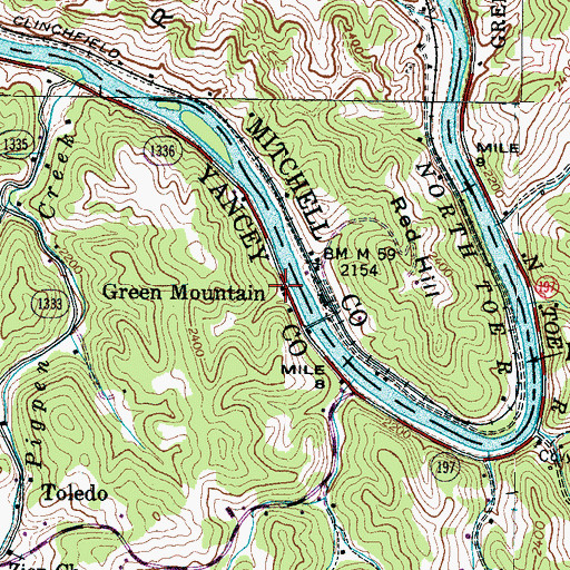 Topographic Map of Green Mountain Post Office, NC