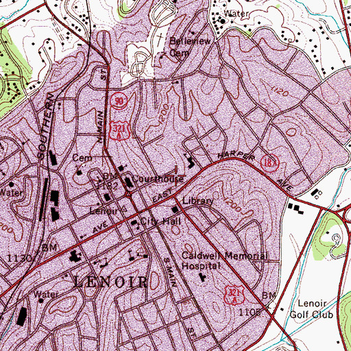 Topographic Map of Lenoir Post Office, NC