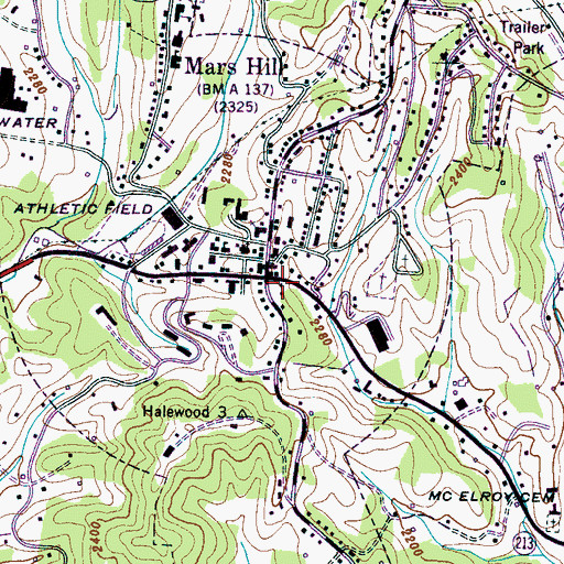 Topographic Map of Mars Hill Post Office, NC