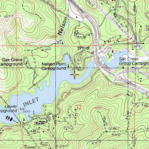 Topographic Map of Nelson Point Campground, CA