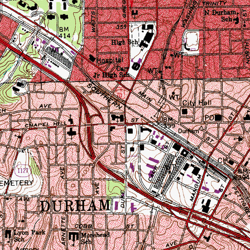 Topographic Map of Durham Police Department, NC