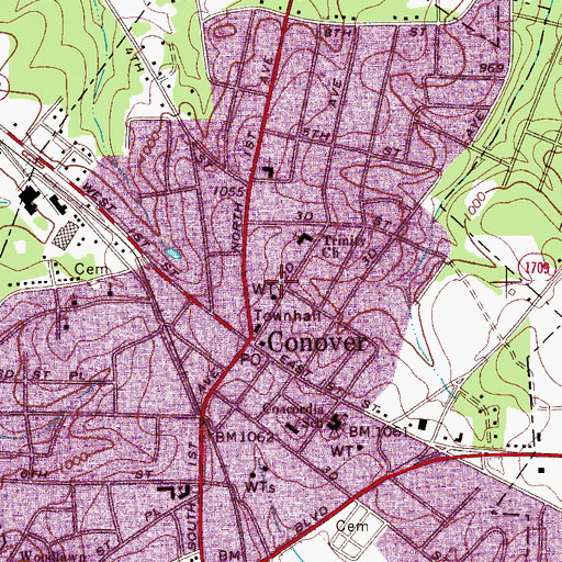 Topographic Map of Conover City Police Department, NC