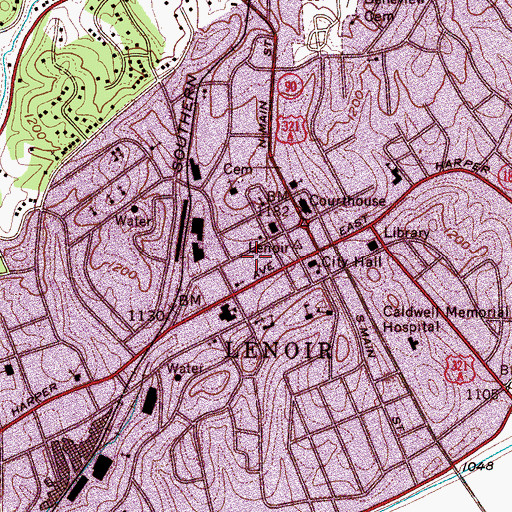 Topographic Map of Lenoir Police Department, NC