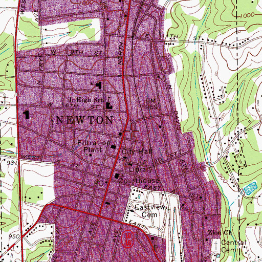 Topographic Map of Newton City Police Department, NC