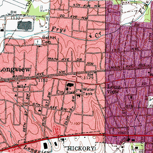 Topographic Map of Long View Police Department, NC