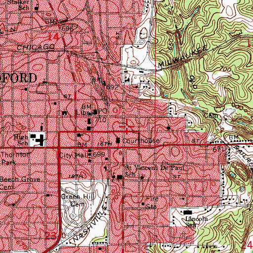 Topographic Map of Lawrence County Jail, IN